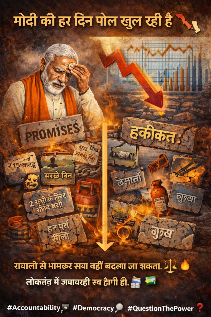 ARAnsari324176's tweet photo. मोदी की हर दिन पोल खुल रही है 👇😏📉
वादे बनाम हकीकत का फर्क अब साफ दिख रहा है। 📊🔍
सवालों से भागकर सच नहीं बदला जा सकता। ⚖️🔥
लोकतंत्र में जवाबदेही तय होगी ही। 🇮🇳📜
#Accountability 🔎
#Democracy ⚖️
#QuestionThePower ❓
#IndiaFirst 🇮🇳 https://t.co/m6DqAjrxBB