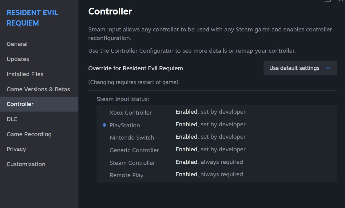 PSA: #ResidentEvilRequiem's PC Version with native PlayStation Controller support

Unlike RE4 Remake (and most RE Engine-based games after RE4 Remake): it does not have native support what-so-ever.

instead: The Steam version will opt-in to Steam Input as selected by Capcom.