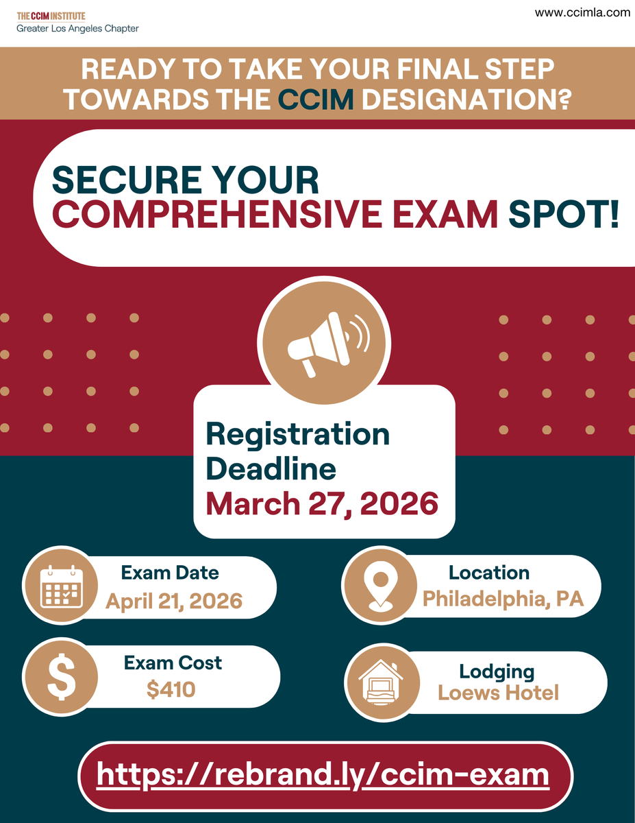 Ready to take the final step toward your CCIM designation?

🗓 Register by March 27, 2026
📍 Philadelphia, PA
📅 Exam: April 21, 2026
💲 $410

Secure your Comprehensive Exam spot today 👇
 rebrand.ly/ccim-exam