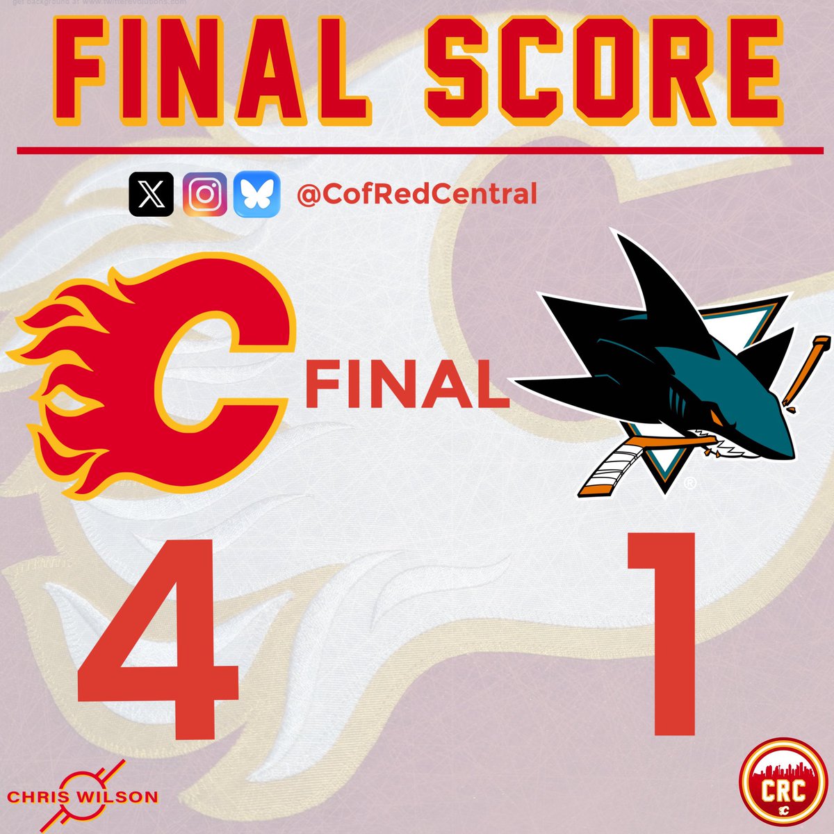 CofRedCentral's tweet photo. Victory. The #Flames win 4-1. #CGYvsSJS https://t.co/xUt9n4p8pQ