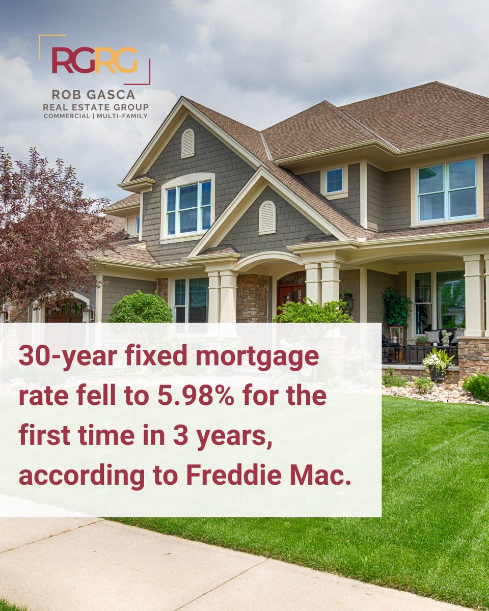 RobGasca_CRE's tweet photo. "For the first time in three and a half years, the 30-year fixed-rate mortgage dropped into the 5% range, falling even lower than last week's milestone," said Sam Khater, Freddie Mac's chief economist.

#mortgagerates https://t.co/BxA9fPeov3