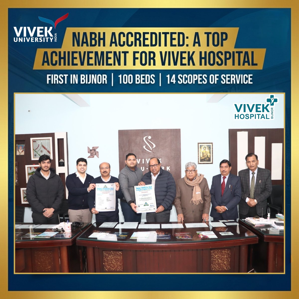 VivekUBijnor's tweet photo. Vivek Multi speciality Hospital &amp; Wellness Centre, Bijnor
अब हुआ NABH Accredited Hospital
जिले में 14 Scope of Services और 100 Bed Capacity के साथ
NABH Certification पाने वाला पहला अस्पताल।

Bijnor deserves the best. And we deliver.

#VivekHospital #NABHAccredited #Bijnor #Health https://t.co/KmGztyCOGr
