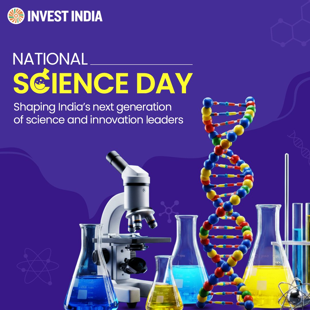 investindia's tweet photo. On this #NationalScienceDay, we celebrate the transformative power of innovation. From pioneering energy solutions to the frontiers of #AI, India is committed to building a sustainable future through scientific excellence and global collaboration.

#ScienceForProgress @IndiaDST https://t.co/ZdRpPyKihq