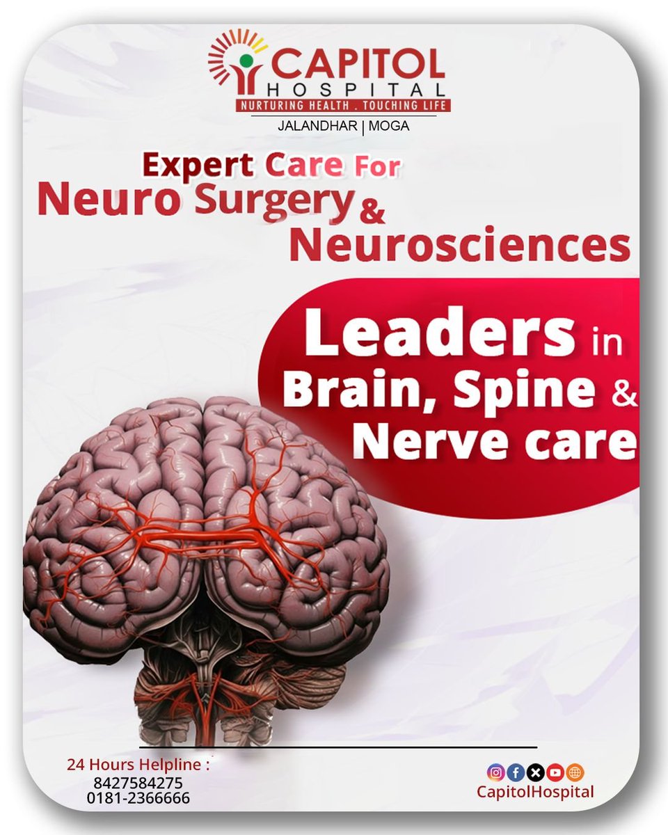 Capitol_Hosp's tweet photo. Advanced care for brain, spine &amp; nerve health.

Our Neurosciences team combines expertise, technology &amp; compassionate care to deliver the best outcomes for neurological conditions.

📞 24×7 Helpline: 8427584275
#Neurosurgery #Neurosciences #BrainHealth #SpineCare #CapitolHospital https://t.co/0aDOZP8cet