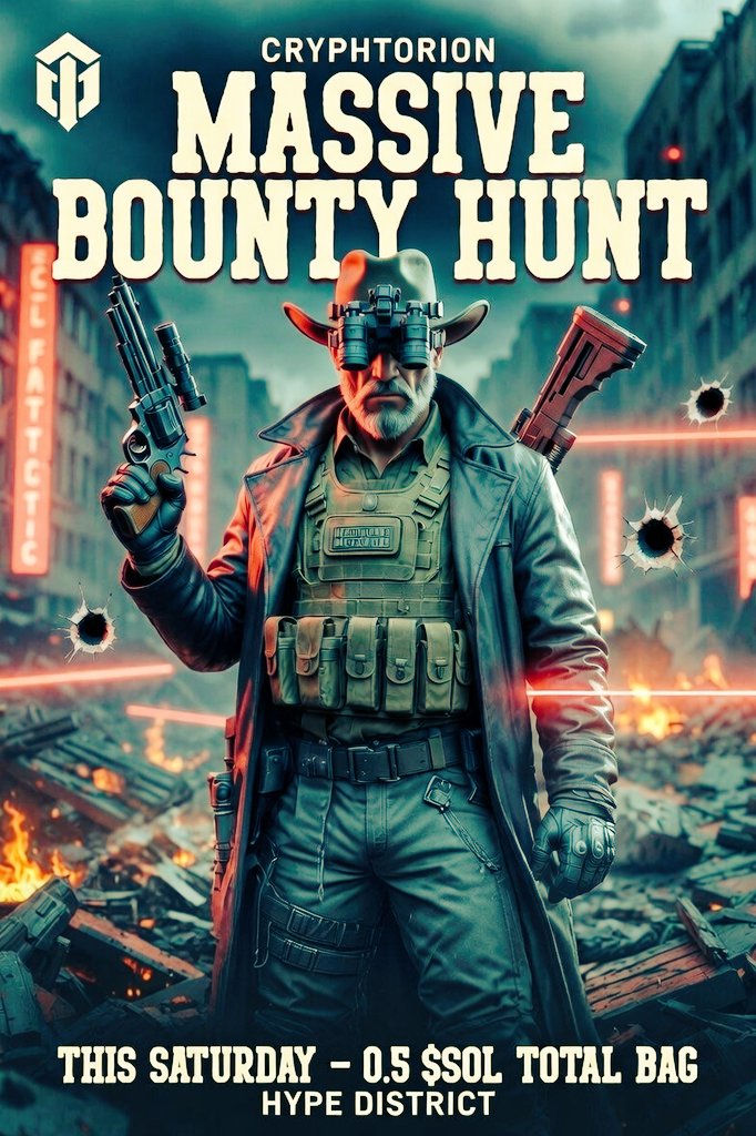 Cryphtorion's tweet photo. 🔥 MASSIVE BOUNTY HUNT THIS SATURDAY – 0.5 $SOL TOTAL BAG 🔥🩸

Silver K is back prowling the **Hype District**, loaded with extra bullets.

Global start time — locked-in sweet spot:

🌍 Saturday, Feb 28 @ 15:00 UTC

🇺🇸 US East (EST): 10:00 AM  
🇪🇺 Europe (CET): 4:00 PM  
🇵🇭 Philippines (PHT): 11:00 PM

TOTAL BAG: 0.5 $SOL 💰

🆓 Free-to-Enter Arena (Survivor Royale)  
Silver K spawns with 0.2 $SOL worth of bullets → drops 0.05 $SOL worth per takedown. Zero entry, all skill.

💀 Mercenary Arena (100 bullets min entry – ~0.05 $SOL)  
He returns even heavier: 0.3 $SOL total → drops 0.075 $SOL worth of bullets per kill for the degens chasing bigger slices.

🎥 CREATORS BONUS  
Best stream of the Hype District hunt wins an extra 0.1 $SOL (community vote)

Rule: 5 direct hits → scavenge his cache → extract → instant swap to $SOL via Phantom.

Sharpen those flicks and load up: https://t.co/awohEmohyg  
Live updates & hype in Discord: https://t.co/CdTcyQHVmP

Who’s dominating the Hype District first? 💪 @Cryphtorion 🩸🔥

#WinToEarn #SolanaGaming #BulletWars #CryptoGaming #PlayToEarn #Solana #Web3Gaming #Degen