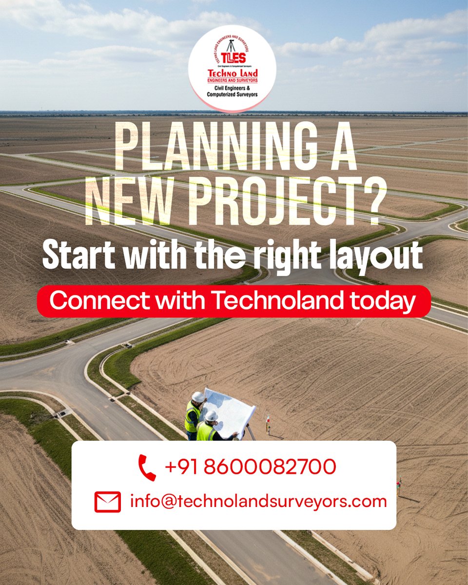 engineers20359's tweet photo. At Technoland, we transform open spaces into structured, efficient, and future-ready developments through detailed planning and precision design.

📩 DM us to discuss your project requirements. 

📞 +91 8600082700 
✉️ info@technolandsurveyors.com

#sitelayout #landdevelopment https://t.co/MhiPQWGIkQ