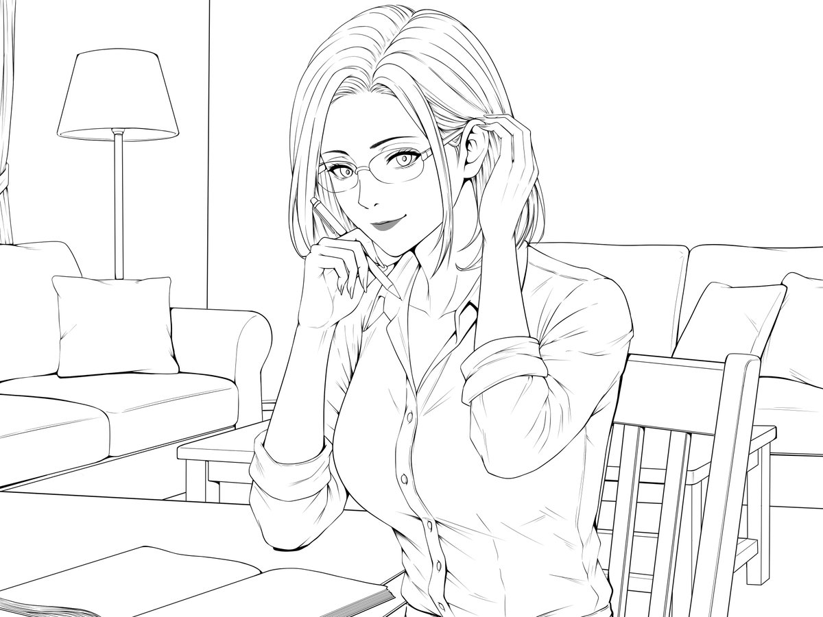 線画。DQNと不倫して変わってしまう前の、優しくて宿題も見てくれるエリートキャリアウーマンだった頃のお母さん的な。 