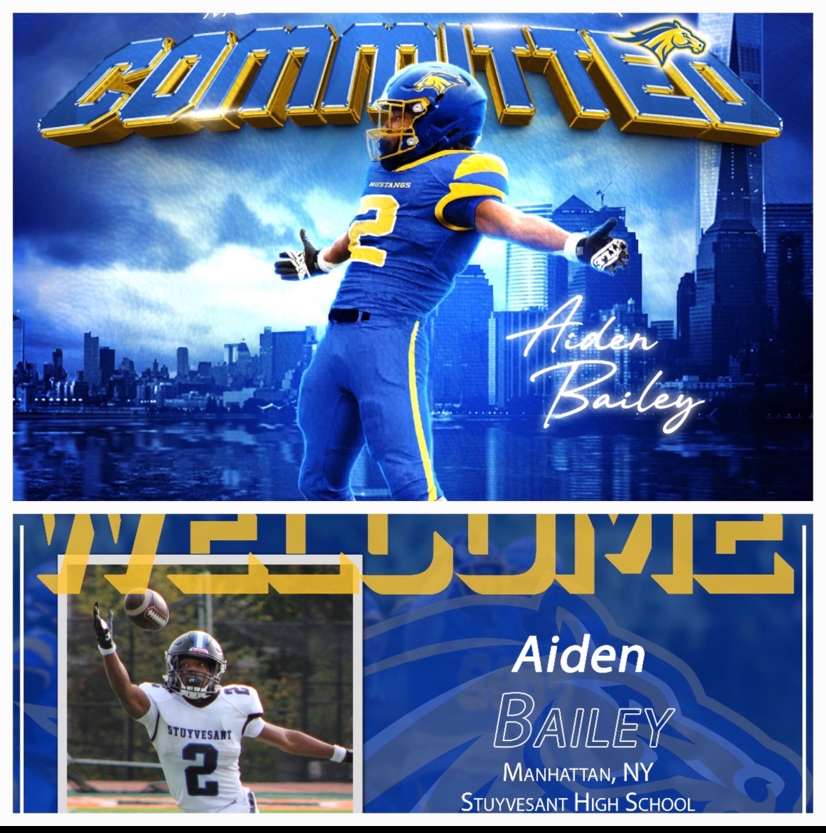 stuyfootball's tweet photo. Senior RB/LB @Aiden_BaileyRB has committed to @mjcmustangs We could not be happier for Aiden and his family.
#peglegs26
#processoverprize
#d2football https://t.co/9aTovxgOcW