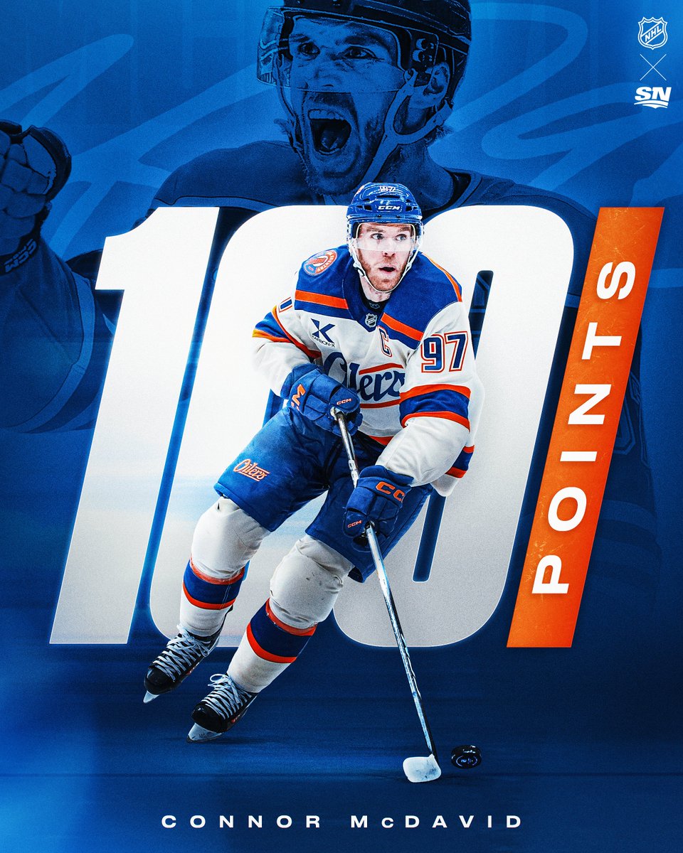 FIRST TO 100 FOR MCDAVID 💯

For the ninth time in his career, Connor McDavid has hit the 100-point mark on the season 👏