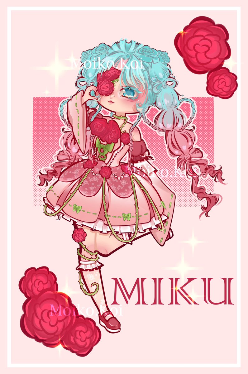 moiko_koi's tweet photo. Miku in a lolita style rose themed dress ^^
#VGenChallenge 
#Miku 
#HatsuneMiku https://t.co/tcg9s4ilQG