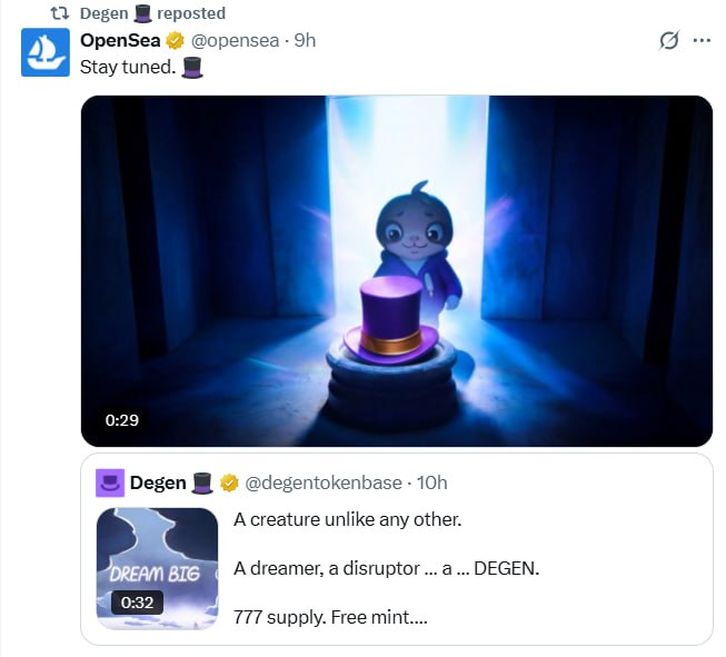 The DEGEN | Get Free Mint Whitelist ✨
<a href="/degentokenbase/">Degen 🎩</a>

✅dream.degen.tips/login?ref=Web3…

- Connect X
- Connect Metamask 
- Complete "Boosted" Task
- Complete Regular Task
- Click "Spin the wheel" &amp; Complete Daily Spin

- Total supply 777 Nfts
- Free Mint

<a href="/opensea/">OpenSea</a>
<a href="/farcaster_xyz/">Farcaster</a>