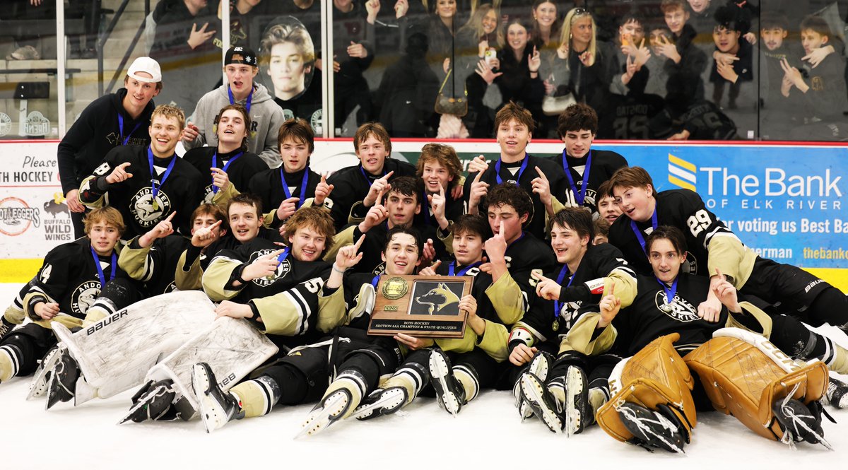 LetsPlay_Hockey's tweet photo. In a game where fans saw 80 shots on goal and 14 goals, Andover is heading back to state again despite having a below-.500 record in the regular season.  The #5 Huskies scored nine goals Thursday to beat #3 Centennial 9-5.

Junior Camden Langfeld scored four goals, and K.J. Sauer and Dillon Larsen each had three assists to lead the Huskies. Sauer also scored. Nolan Border had two goals for Centennial.

The Huskies enter the state tournament with a record of 11-14-3. They started the season 1-5-2. Last season they started the season 0-9 and entered the playoffs at 12-13-0 and won Section 7AA. This year they took down the competition in Section 5AA, including top-seed Maple Grove.

In the past two regular seasons, they are 20-27-3, but 6-0 in section playoffs.

What can you say? Andover is a playoff team.
