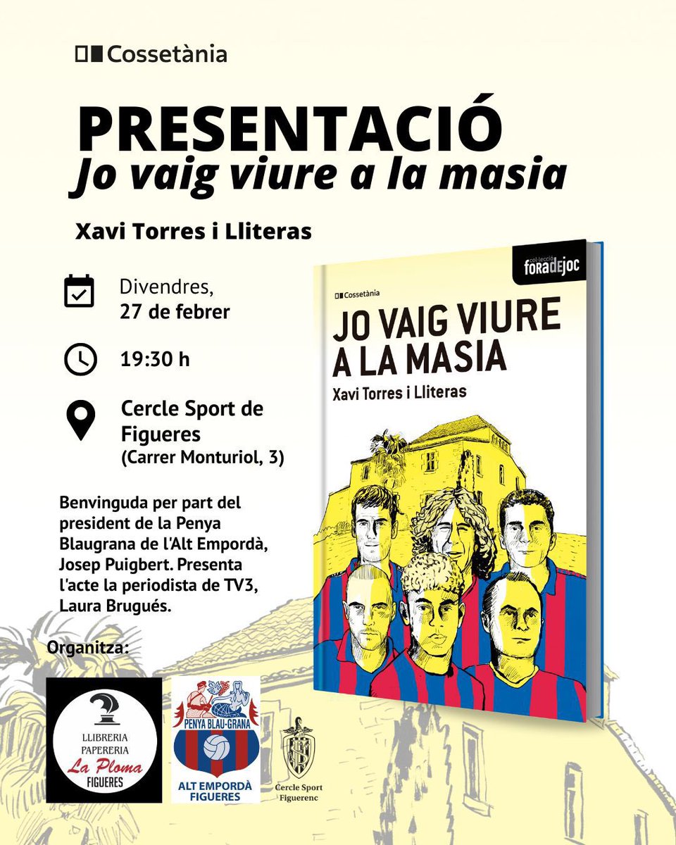 tramuntana_tv's tweet photo. AGENDA. Presentació del llibre “Jo vaig viure a la Masia” de @xavitorresll. Amb @laurabrugues i @puigbertjosep. Avui divendres al Cercle Sport Figuerenc (19:30). https://t.co/gTDKQkvenW