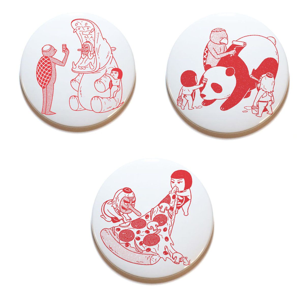 Online Coming soon 3.4 WED 20:00- 八重樫王明 缶バッジ 大 Red @okimi