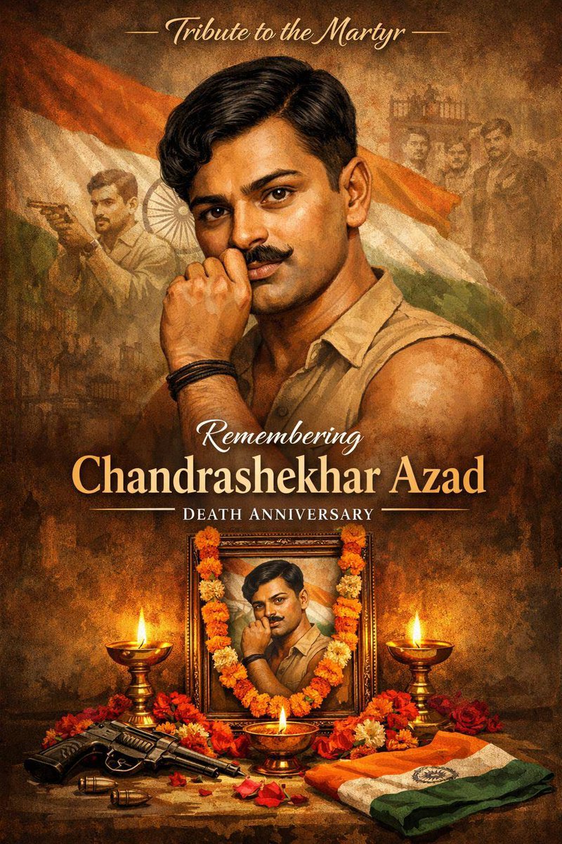 “শত্রুর সামনে মাথা নত নয় কখনও, স্বাধীনতার পথেই শেষ নিশ্বাস নেব।”
স্বাধীনতার জন্য যাঁর প্রতিজ্ঞা ছিল অটুট,
সেই মহান বিপ্লবী Chandra Shekhar Azad-কে জানাই শ্রদ্ধাঞ্জলি। #ChandrashekharAzad #RinkuSinghFather 
#airstrike #PreOrderGalaxyS26onFlipkart  #TejRan