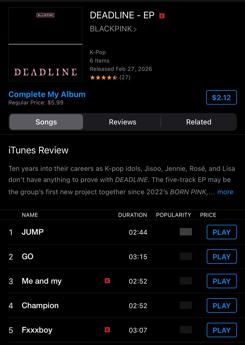 PINKCULTURED's tweet photo. GO BUY #DEADLINE ON ITUNES, BOTH EXPLICIT AND CLEAN VERSIONS!! 

*** BUY ALL TRACKS SEPARATELY 

DEADLINE OUT NOW
#DEADLINEWillMakeYouGO 
#BLACKPINKDEADLINE @BLACKPINK https://t.co/lhVr4xsovc