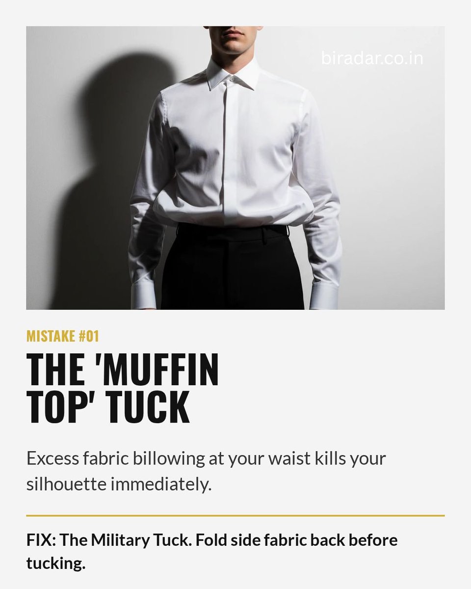 biradarshirts's tweet image. Stop ruining your style with small mistakes that make a BIG difference.
Simple tweaks l Big upgrade 

Save this so you don’t forget. 👌

#MensStyle #MensFashionTips #StyleMistakes #MensWear #StyleUpgrade #GroomingTips