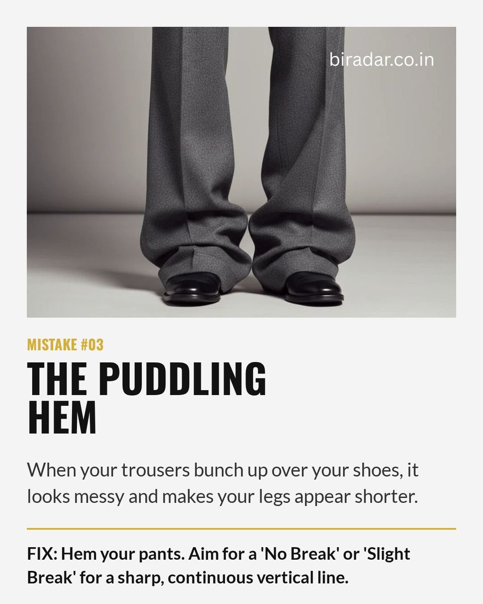 biradarshirts's tweet image. Stop ruining your style with small mistakes that make a BIG difference.
Simple tweaks l Big upgrade 

Save this so you don’t forget. 👌

#MensStyle #MensFashionTips #StyleMistakes #MensWear #StyleUpgrade #GroomingTips