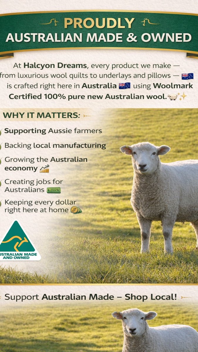 denis_bour84337's tweet photo. Proudly Australian Made &amp; Owned!
From wool quilts to pillows — crafted locally with Woolmark Certified 100% pure new Australian wool 

Supporting Aussie farmers, jobs &amp; quality you can trust. 

🔗https://t.co/sPymliN127

#AustralianMade #ShopLocal #Halcyon #Australian #woollen https://t.co/hI07GQ9svj