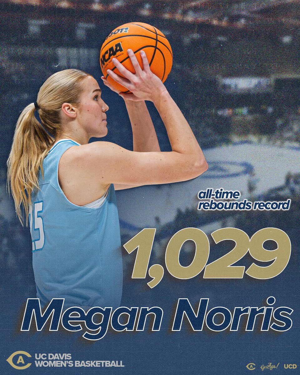 ucdaviswbb's tweet photo. Queen of the boards 👸

Megan Norris now sits alone at the top of the Aggies all-time rebounds list 👏

#GoAgs https://t.co/gUVO0KMiMS