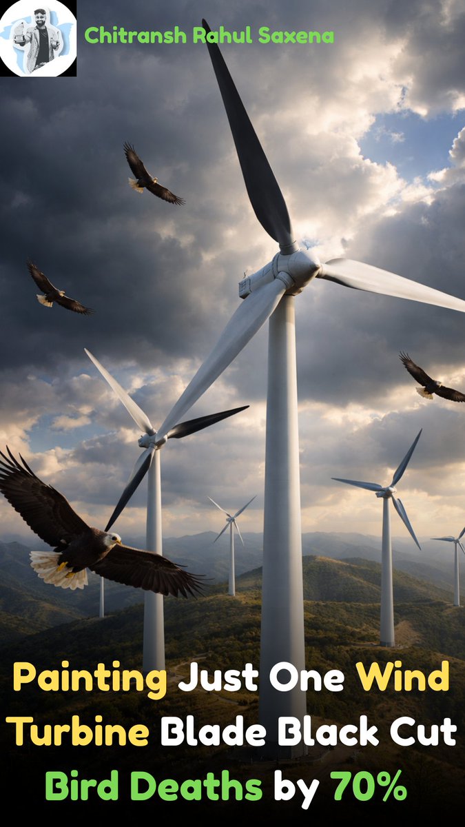 chitranshrahul's tweet photo. A wind farm in Norway reduced bird deaths by 70 percent by painting one turbine blade black.

Simple design changes can drive real environmental progress.

#RenewableEnergy #WindPower #Sustainability #CleanTech #ClimateAction #Innovation #Biodiversity #EnergyTransition https://t.co/uCLyRtfLE0