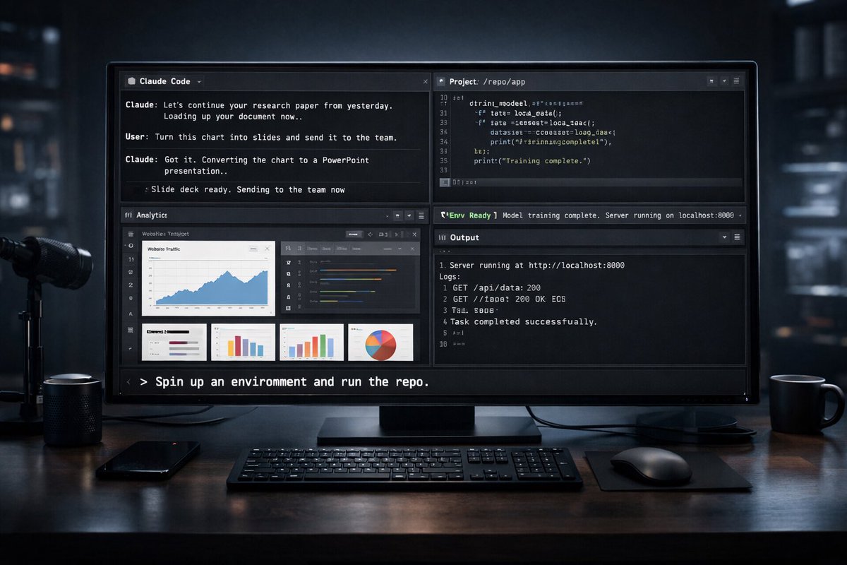 duowang's tweet photo. In Q2 2026, Claude Code and Codex both shipped a native “tmux-like” feature.
 At first it looked like just another power-user feature.

But by the end of the year, people realized something bigger was happening:
Traditional GUIs were quietly disappearing.
Every window on your computer — browser, IDE, docs, terminal, even video players — stopped being standalone apps.
They became just panes inside a single AI session.
Your operating system faded into a minimal container:
Boot → you enter one long-running AI session Shutdown → you exit that session
No desktop. No app launcher. No file explorer.
Claude Code is the computer.

It feels like history looping back.
Personal computing seems to be returning to the DOS era — a single “black screen.”
But this time, you don’t need to learn commands.
Because the new command line only speaks one language:
Natural language. Voice. Context.
You don’t “open apps” anymore. You just say:
“Continue the paper I was writing yesterday.” “Turn this chart into slides and send it to the team.” “Spin up an environment and run this repo.”
Everything becomes an operation on a persistent stream of context.