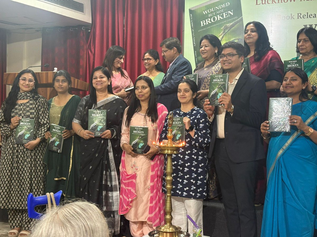 LucknowManagem3's tweet photo. The Lucknow Management Association recently organized an insightful Panel Discussion and Book Launch of Wounded But Not Broken, authored by Prof. Madhurima Pradhan, Dr. Naghma Javed, and Dr. Pragya Singh. https://t.co/4vRwjttT6h