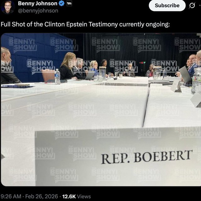 mmpadellan's tweet photo. I would LOVE to know how Lauren Boebert is going to be disciplined for taking an unauthorized photo during Hillary Clinton's deposition and sending it to someone.

They threw Rep. Al Green out of the State of the Union just for holding up a sign with a factual statement. https://t.co/FRqgDEY6ZI