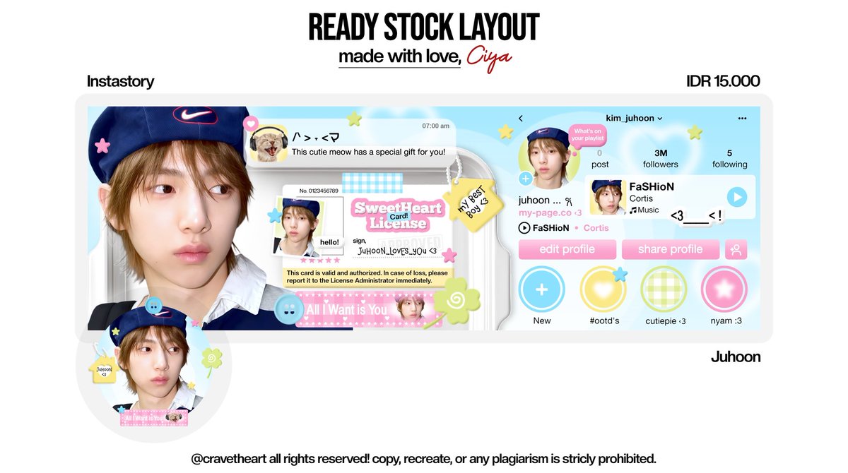 cravetheart's tweet photo. bantu repost yaa? tysm! ‹𝟹

aku ada 4 layout ready stock dari katalog "Instastory" nih guys, ada muse juhoon, keonho, stella &amp; wonyoung :3

15K/each sudah free retext ya! yg berminat bisa jemput di dm 🫶🏻

#zonauang https://t.co/0hqQPUnIRp