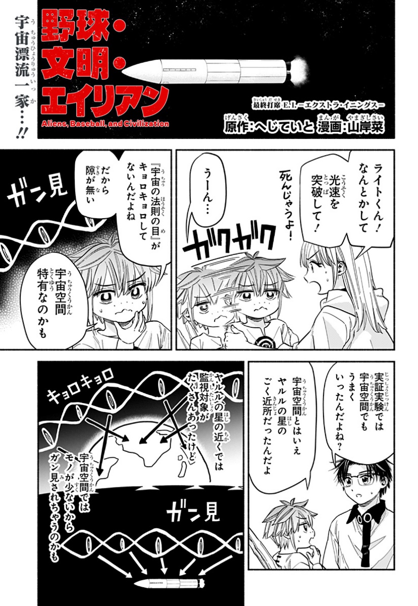 Yakyulien's tweet photo. ――物語、ついに決着⚾️
『＃野球・文明・エイリアン』
最終話配信されました！お見逃しなく‼️

宇宙空間では光速を突破できない。
その原因を探るライトたちは...

⬇️よりどうぞ🌐
https://t.co/ObXlUuwzfA

⭐️コミックス第3巻は3月4日(水)発売⭐️ https://t.co/YJJduuIEZw