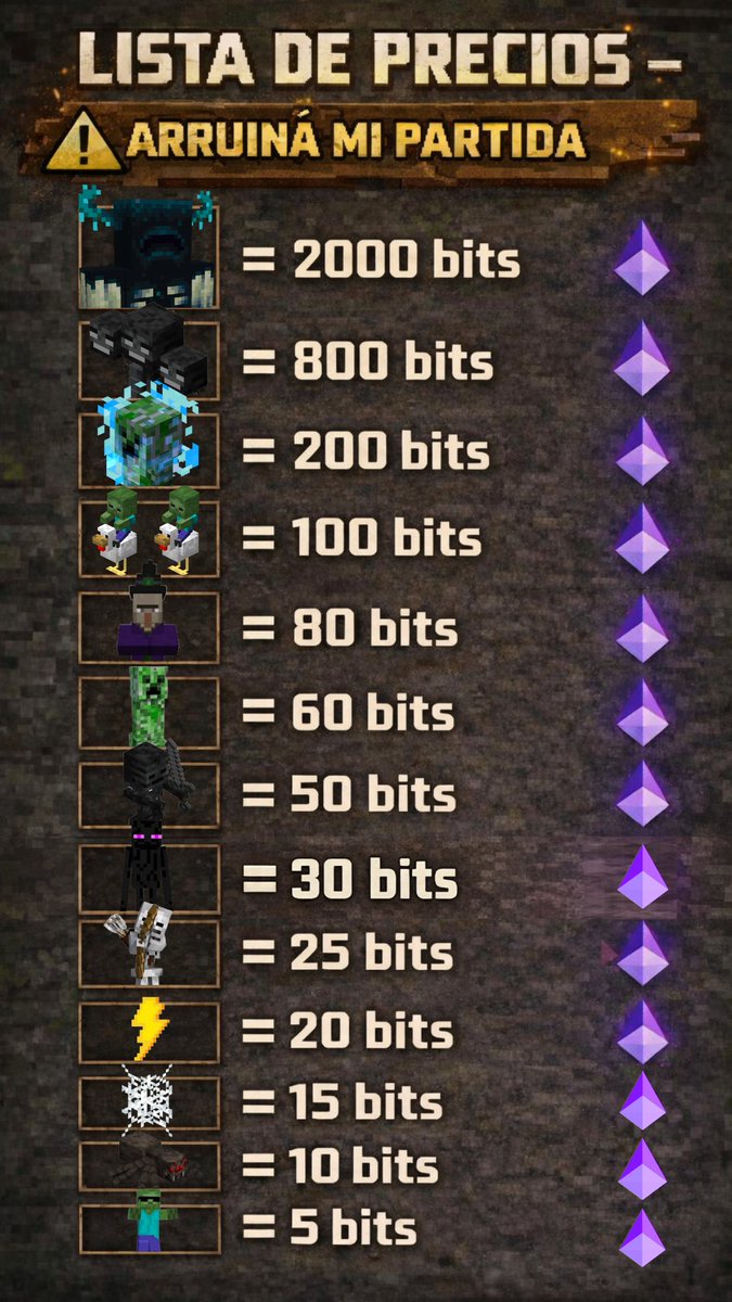 Esta va a ser la lista de precios para el stream de hoyy

todo 22:30 por donde siempre