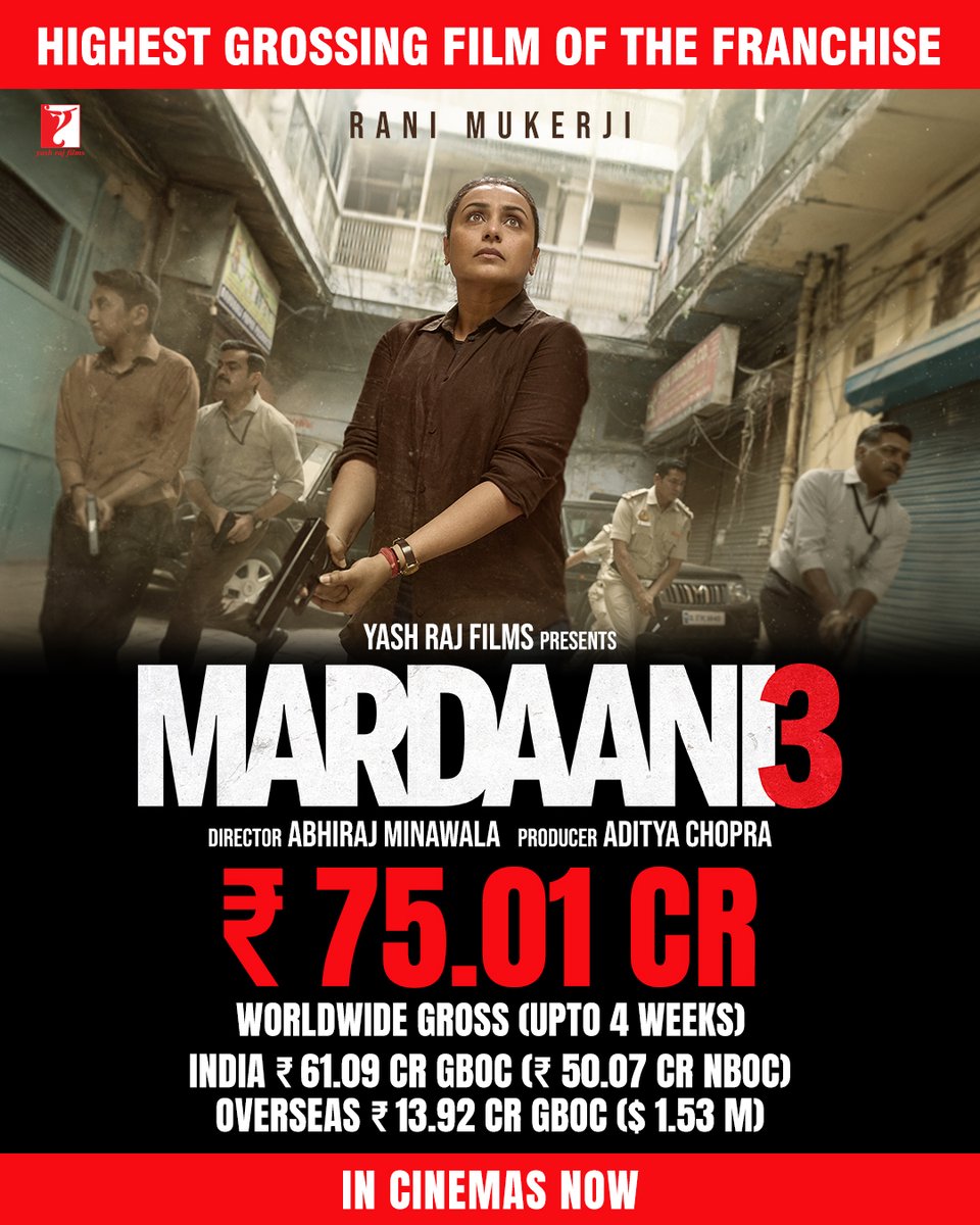 yrf's tweet photo. Thank you for the love 🔥🔥
Watch #Mardaani3 in cinemas now. 

Book your tickets - https://t.co/mlsSHz9nM9 | https://t.co/80OuOPMQDW https://t.co/UfytDu9Ghq