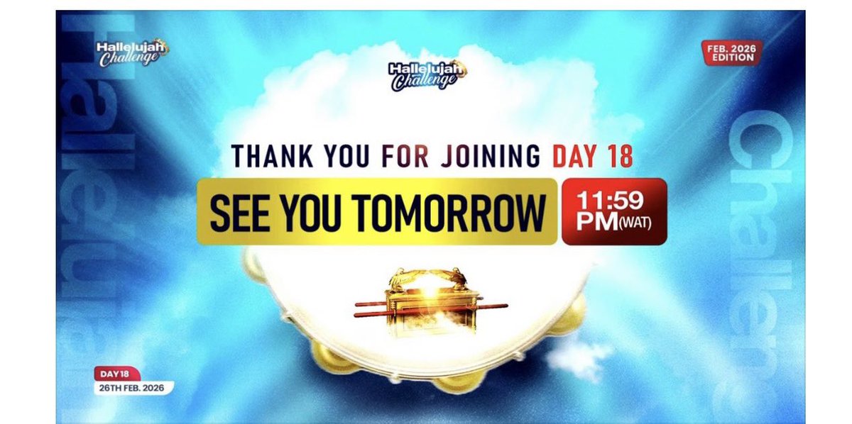 Hallelujah Challenge day 18 done 💃🏾
Incase you missed it 
Prayer points, decrees and declarations from Day 18
See you at the Festival  <a href="/nathanielblow/">Nathaniel Bassey</a> 
3/3
#hallelujahchallenge #HallelujahChallenge2026 #HallelujahChallengeFeb2026 #dresslikeyourmiracle 
 #hallelujahchallengefeb