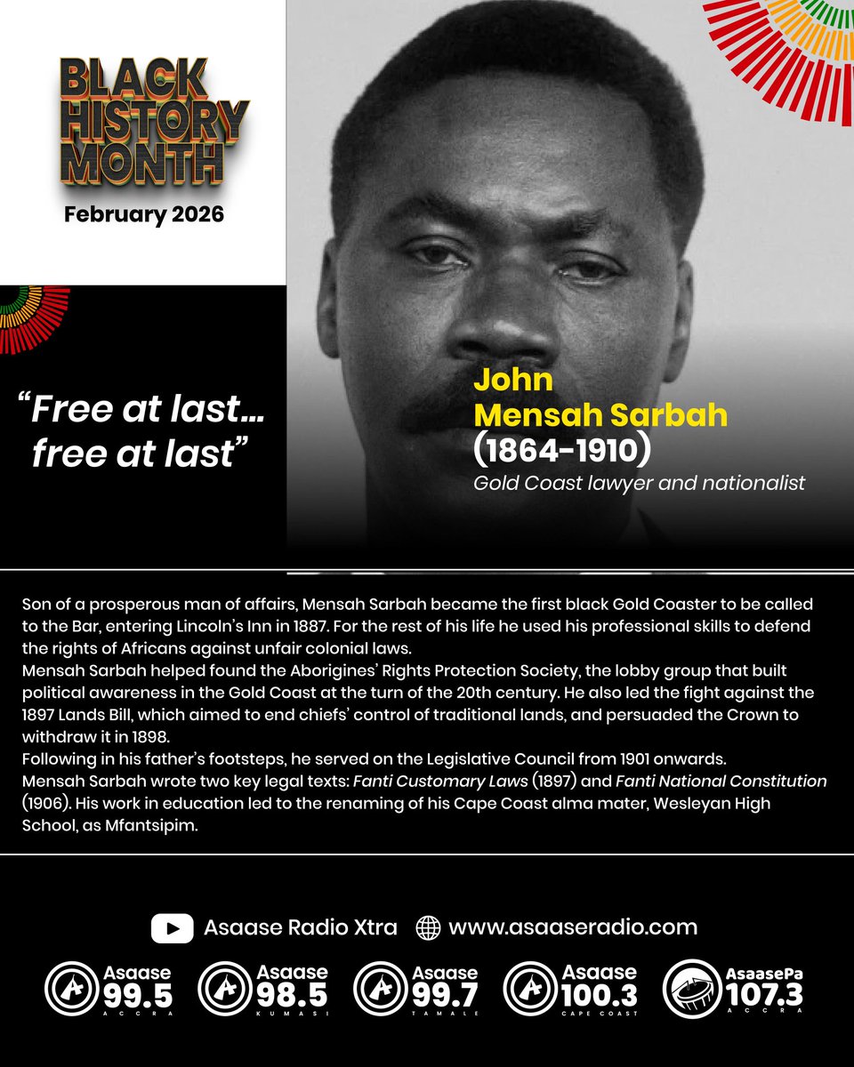 asaaseradio995's tweet photo. #BlackHistoryMonth 2026 on @asaase99.5 unearths stories known and unknown, shining the spotlight on #African heroes – from Amílcar Cabral to Edna Ismail to Moro Naba Wobogo.
“Free at last … free at last”
Martin Luther King
#Mossi | #HBCU | #MensahSarbah | #Lumumba | #AsaaseBHM https://t.co/sunjxVmktG