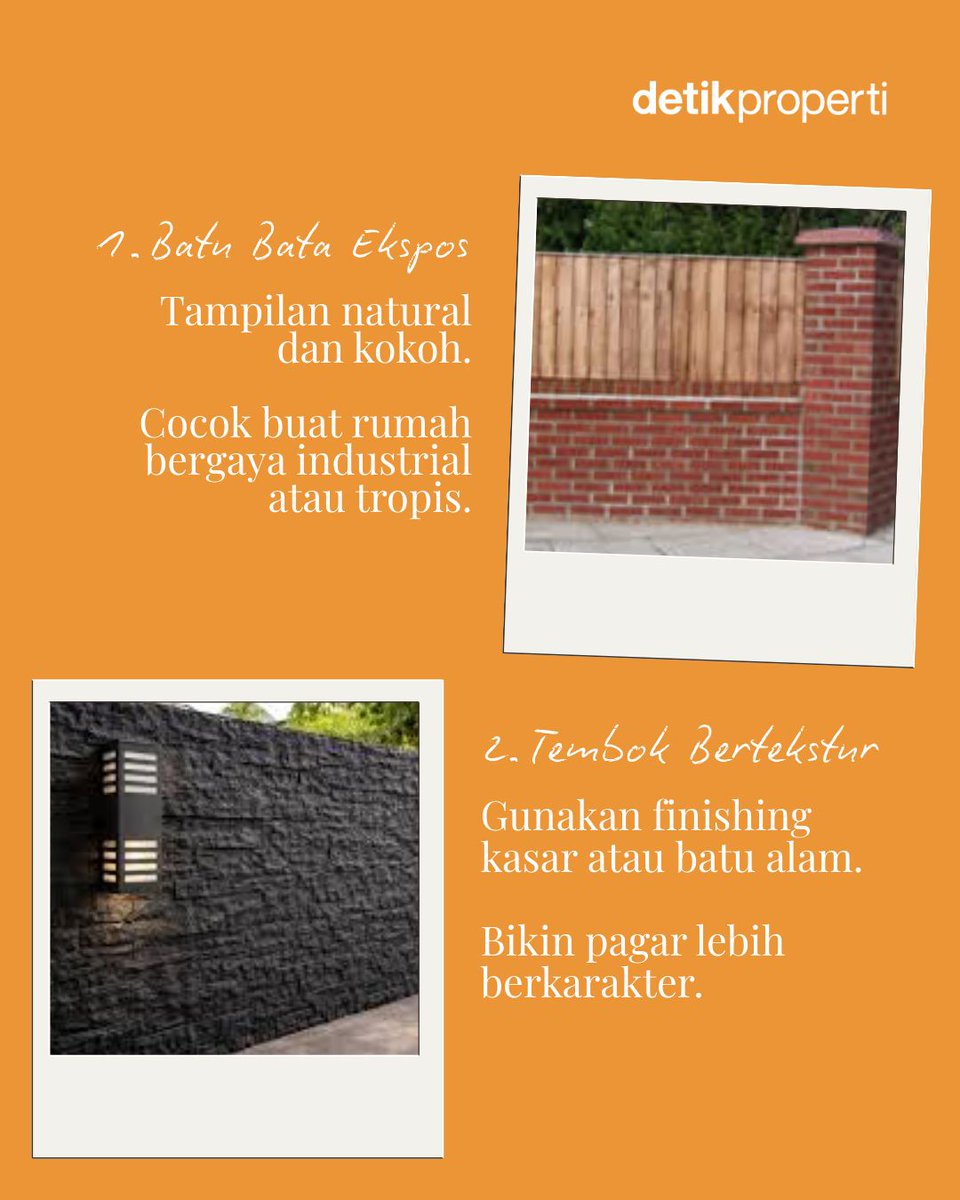detik_properti's tweet image. #Pagar itu bukan cuma pembatas. Kadang justru jadi elemen pertama yang dilihat orang 👀 Kalau desainnya tepat, pagar aja bisa bikin rumah naik level loh!

Creator: Irin

Selengkapnya: detik.com/properti/arsit…