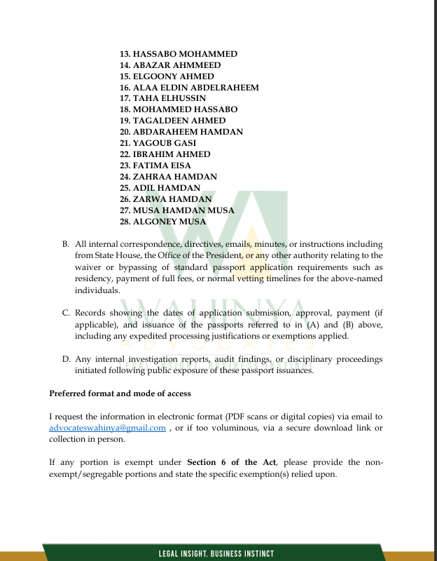 wahinya_peter's tweet photo. I have as of this morning pursuant to Article 35 of the Constitution of Kenya, 2010, and Sections 4, 6, and 8 of the Access to Information Act, 2016 made a formal application for access the info on the issuance of passports by the @ImmigrationDept  the following individuals; https://t.co/P5GvYBkACI