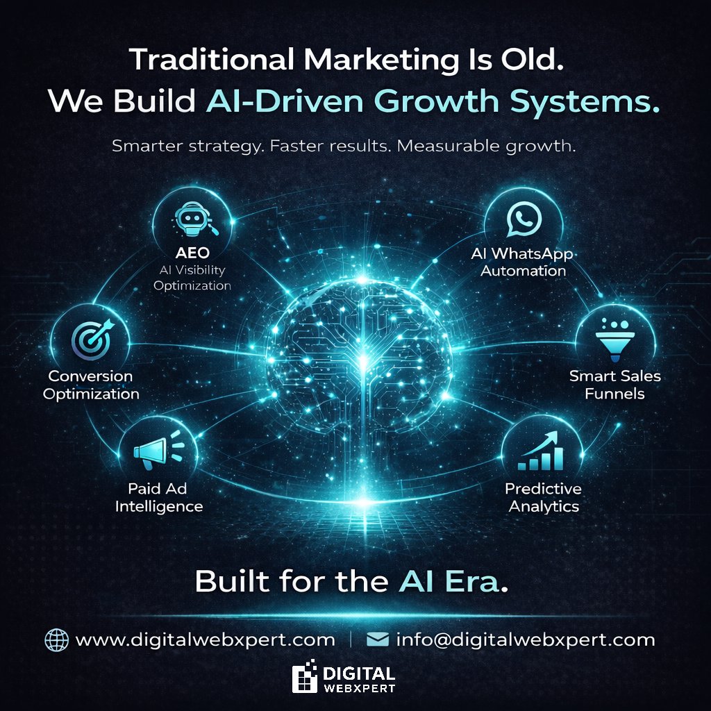 DigitalwebXpert's tweet photo. Traditional marketing is outdated.
We build AI-driven growth systems:
• AEO
• AI WhatsApp Automation
• Smart Funnels
• Predictive Analytics
• Paid Ad Intelligence
Built for the AI Era.
🌐 https://t.co/GnXSGBjRnQ
📩 info@digitalwebxpert.com
#AIMarketing #DigitalGrowth #AEO https://t.co/gYs1nqf5A7