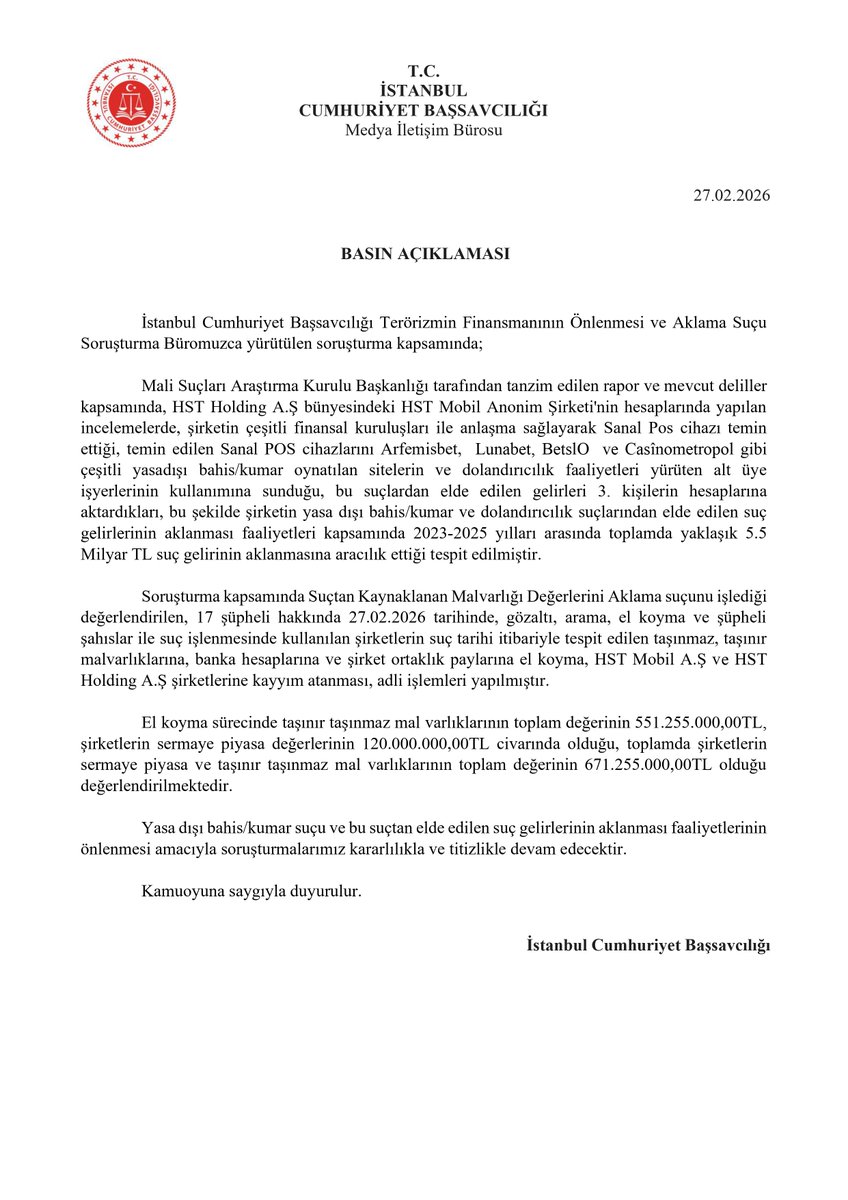 İstanbul Cumhuriyet Başsavcılığı tweet media