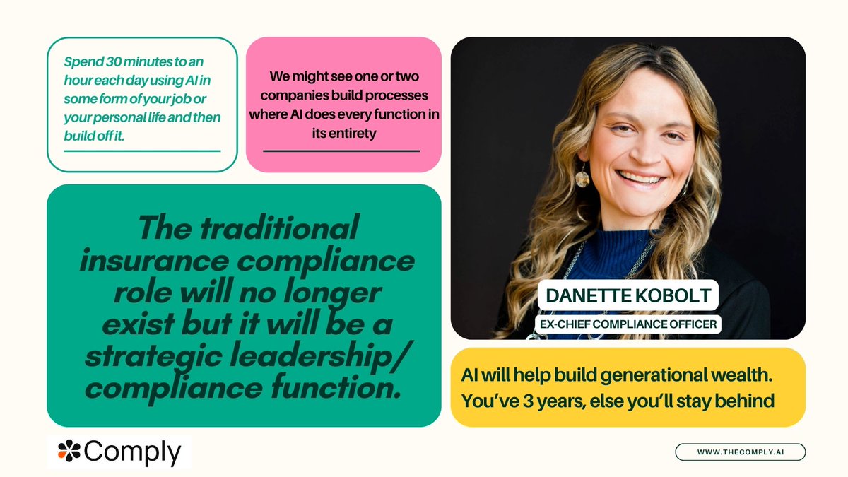 ksachind's tweet photo. 𝐂𝐨𝐠𝐧𝐢𝐭𝐢𝐯𝐞 𝐂𝐨𝐦𝐦𝐚𝐧𝐝 𝐰𝐢𝐭𝐡 𝐃𝐚𝐧𝐞𝐭𝐭𝐞 !

This week, I had the privilege of hosting Danette Kobolt, former Chief Compliance Officer, for an honest and forward-looking conversation on #AI in #Insurance.

#Compliance #RegTech #Insurtech https://t.co/bvHX978KzW
