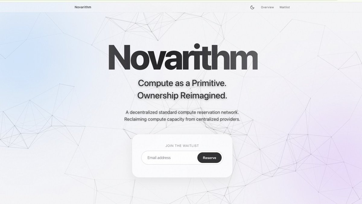 ronny_hz727's tweet photo. Compute is the new Oil. But ownership is still stuck in the middle ages.

Physical hardware depreciates. Pure compute shouldn't.

Today, we launch Novarithm. The first decentralized standard for frontier compute ownership.

🌐 https://t.co/9ZS6uI3EyW

#Web3 #AI #DePIN #Compute $BTC