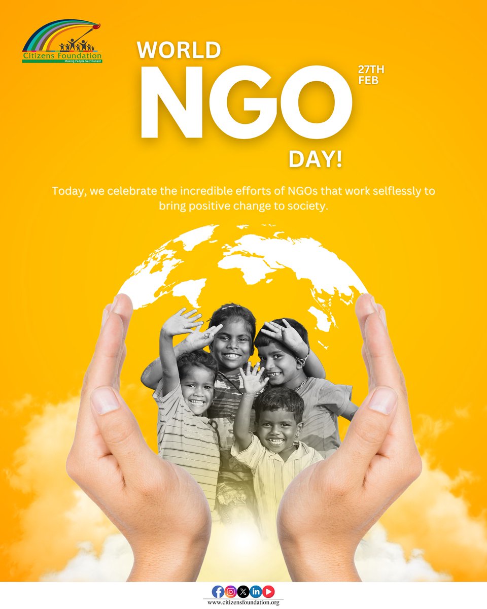 citizens_cf's tweet photo. Happy World NGO Day! 💙🌎🌿
@citizens_cf proudly stands with changemakers, volunteers, and partners who work tirelessly to uplift communities and transform lives. Warm wishes to everyone dedicated to service and social impact.
#WorldNGODay #CFat29 #CitizensFoundation #CFImpact #NGOIndia #SocialImpact #CommunityDevelopment #GrassrootsChange #NonprofitLife #VolunteerSpirit #EmpoweringCommunities #ActForChange #SustainableDevelopment #TogetherForGood #ChangeMakers #ServeWithPurpose