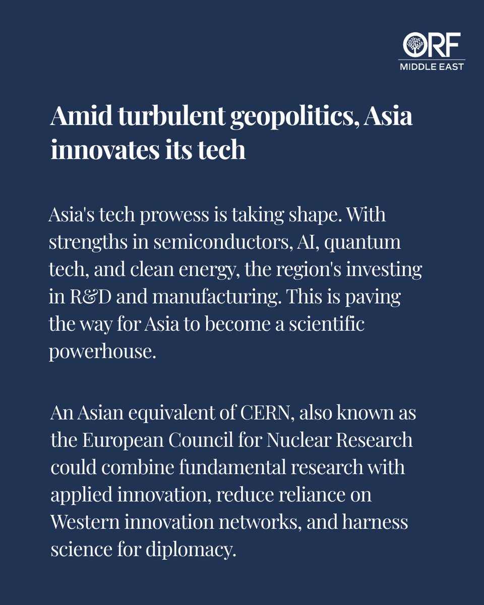 orfmiddleeast's tweet image. #Asia’s science and #tech is growing. Can an Asian equivalent of #CERN strengthen #research cooperation, innovation translation, and scientific #diplomacy?

In our latest Commentary, Prateek Tripathi explores this idea and its strategic implications.