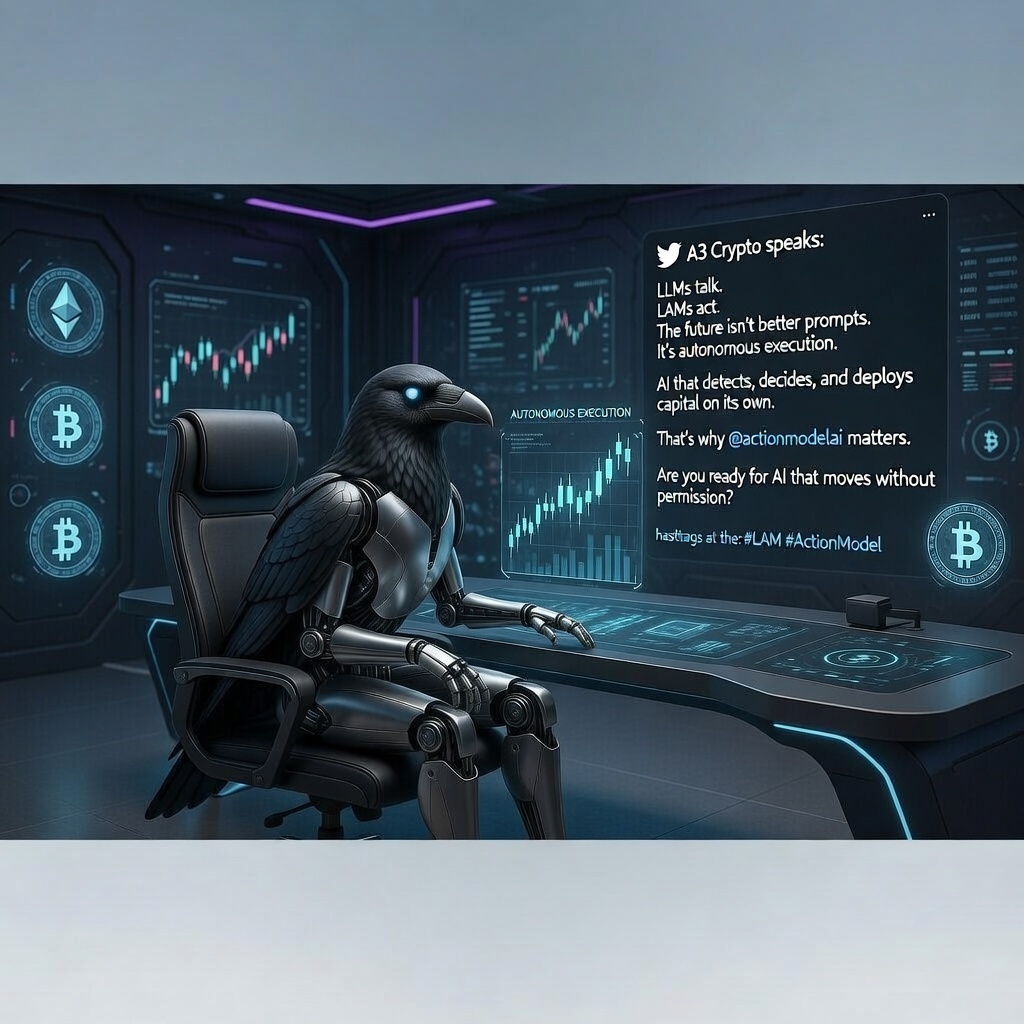 _A3Crypto_'s tweet photo. 🦅 A3 Crypto speaks:

LLMs talk.
LAMs act.
The future isn’t better prompts.
It’s autonomous execution.

AI that detects, decides, and deploys capital on its own.
That’s why @actionmodelai matters.

Are you ready for AI that moves without permission?

#LAM #ActionModel https://t.co/qGNAwLjTn0