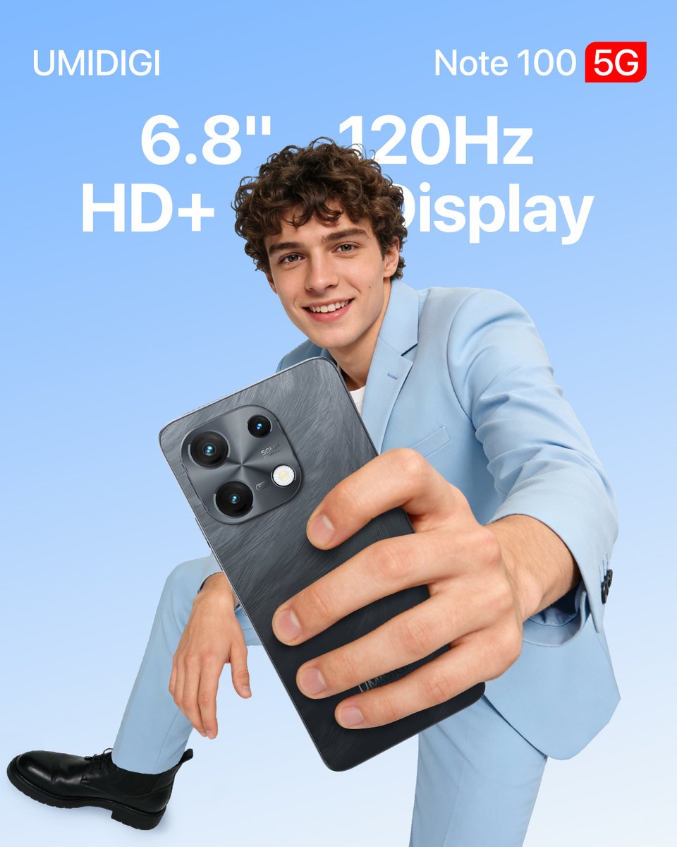 umidigi's tweet photo. 💫 Prepare for a visual revolution in the palm of your hand. The #Note1005G smartphone packs a massive 6.8" 120Hz HD+ display where brilliantly vivid details pop and the screen stays crystal clear.🌟📲
Amazon🛒https://t.co/irckaO5UmT https://t.co/MUl8Bn9Gmy