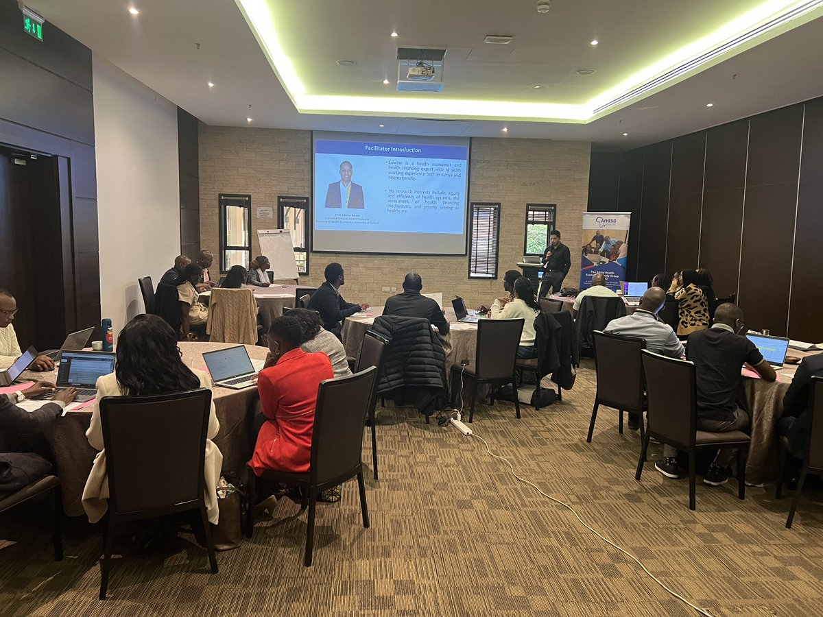 HERU_KEMRI_WT's tweet photo. The #AfHESG training session has started, have you joined?
Today, we are discussing designing and implementing provider payment mechanisms (#PPMs)
Prof.@EdwineBarasa taking participants through the first session. https://t.co/ORKIp5OMJy