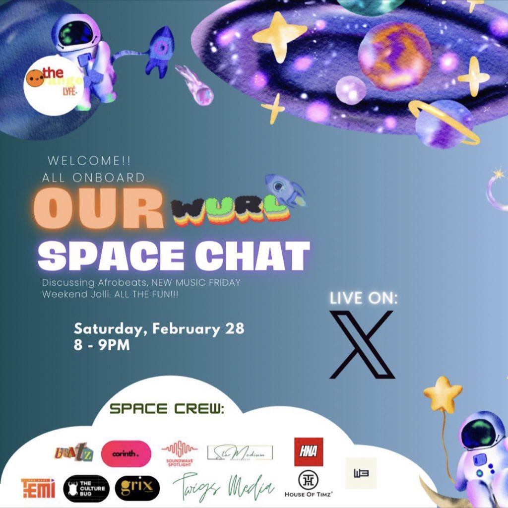 WeOrangelyfe_'s tweet photo. Sound meets conversation at Our Wurld Space Chat. 

A live room for fresh records, rising talents and honest industry talk.
Pull up and be part of the energy. ⚡️

📆 Saturday, February 28th
⏰ 8:00 PM (GMT +1)

#OurWorld #MusicDiscovery #MusicSpaces #ArtistCommunity https://t.co/MkdmX8nAKF