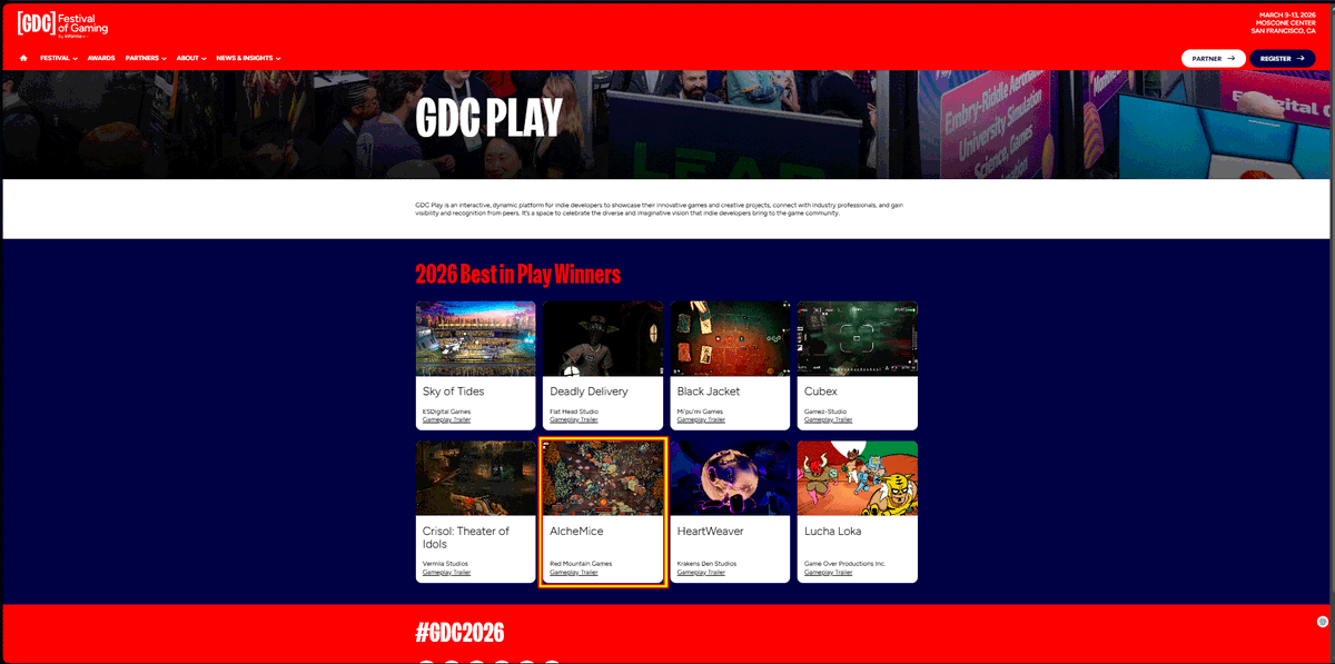 Its official, 

We are one of the 8 GDC 2026 Best In Play games awarded!! 

Incredibly proud about the team (we are only 4 people) and how effort is being rewarded!!

Thank you very much <a href="/Official_GDC/">GDC Festival of Gaming</a> for this honor, it means everything to us!

#GDC2026 #indiegame #gamedev