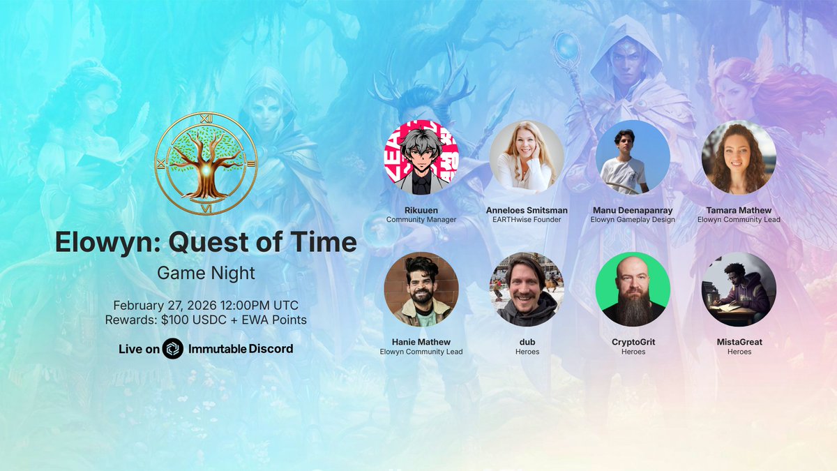 Friday is fun night for all gamers!

That means another Game Night is happening on the Immutable Discord with EarthwiseGames.

<a href="/Earthwisegames/">Elowyn: Quest of Time</a> is a card based strategy game called Elowyn Quest of Time.

The game is all about smart deck building, clever synergies, and creative
