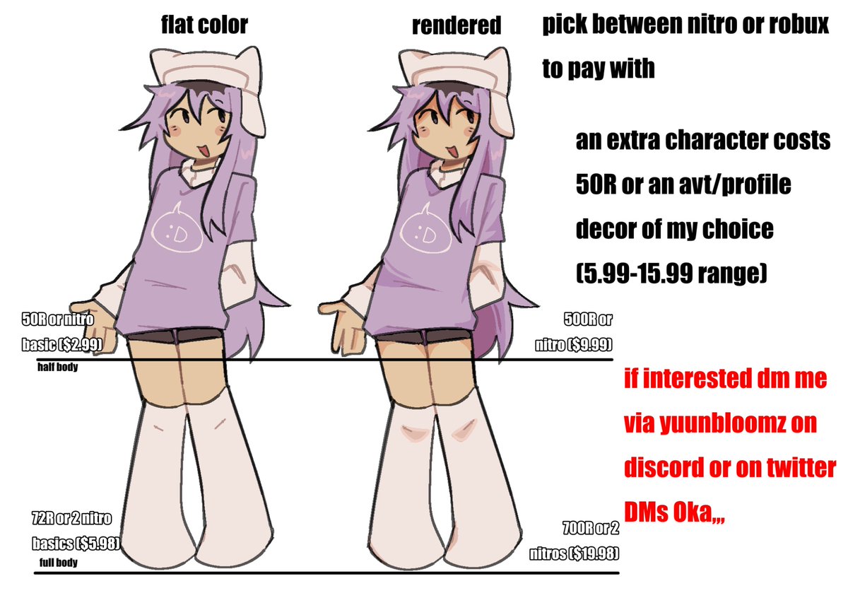 yuunbloomz's tweet photo. i keeop switching pinned posts anyways HAIII surpriseeee my comms are open again
#nitrocomms #robuxcomms #commissionsopen https://t.co/zv6Fik7IKr