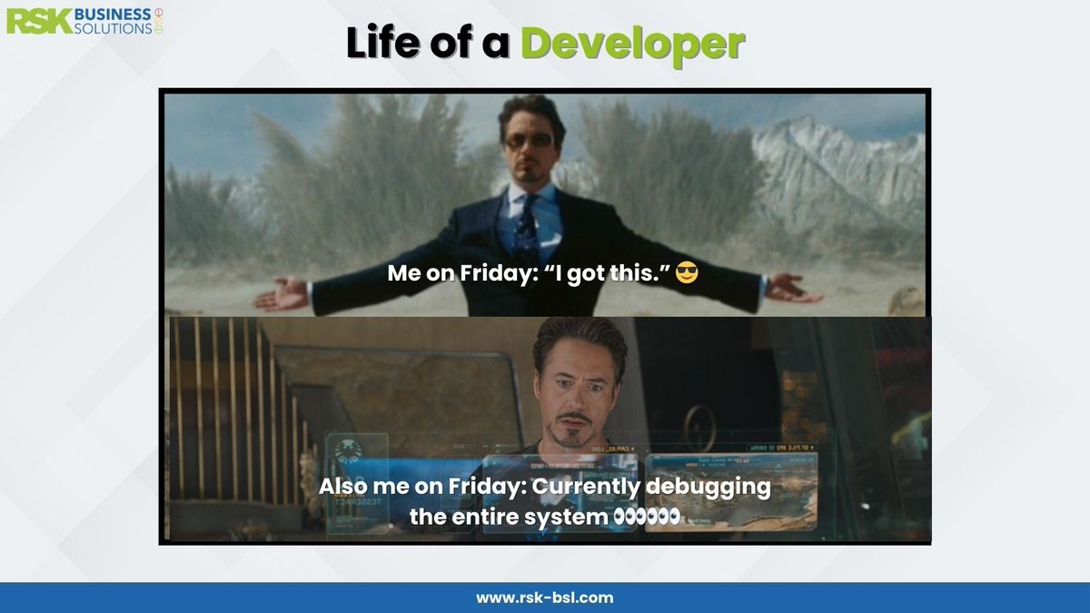 rsk_bsl's tweet image. Somewhere between “I got this”
and “let me just check one thing”…
things escalated.

Happy Friday to the dev teams out there. 😄

#DevLife #FridayHumor #EngineeringLife #RSKBusinessSolutions